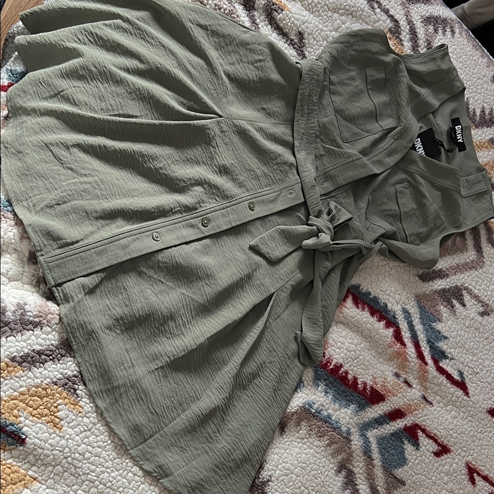 DKNY Sage Green Mini Dress with Buttons